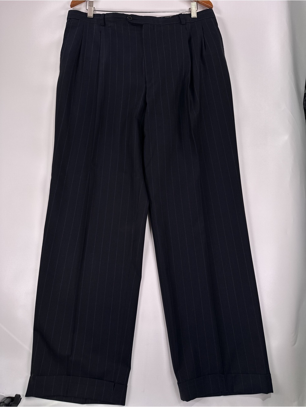 Hickey Freeman Madison Two-Piece Pinstripe Suit Loro Piana Super 130s Wool Navy - Picture 12 of 16
